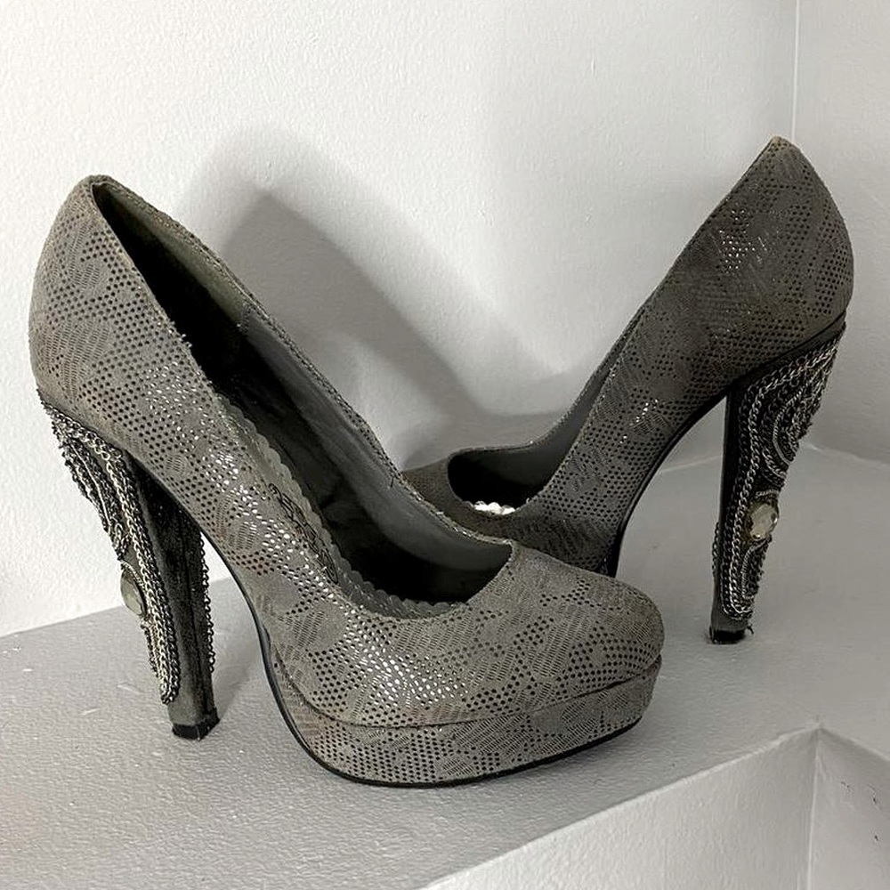Naughty Monkey platform embellished grey heels